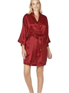 Intimo Satin Short Robe - Deep Red